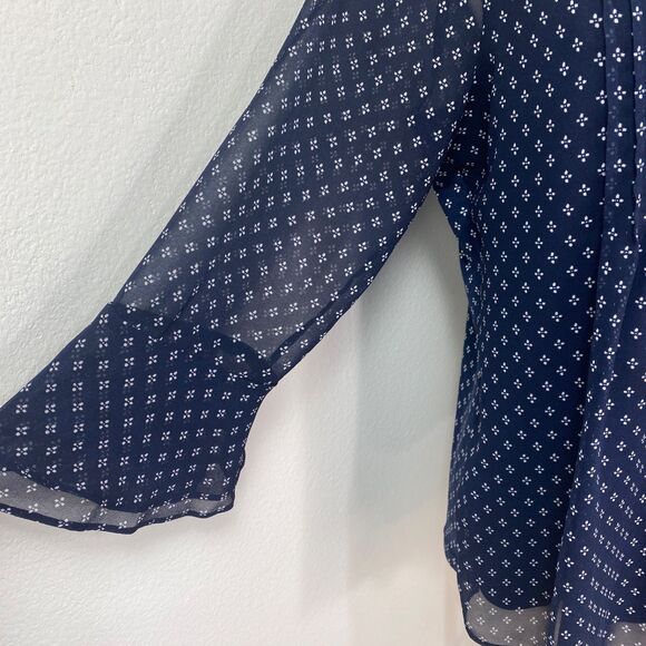 Charter Club Pullover Tunic Blouse M Chiffon Pleats 3/4 Flounce Sleeves Relaxed - Picture 7 of 13